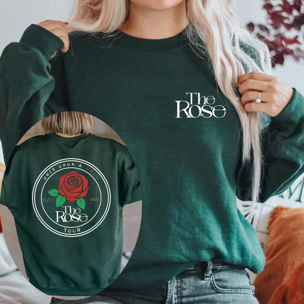 Mikina The Rose Once Upon A WRLD Tour Roztomilá koncertní mikina Korejské rockové tričko Dámská mikina s kulatým výstřihem Kpop grafické mikiny