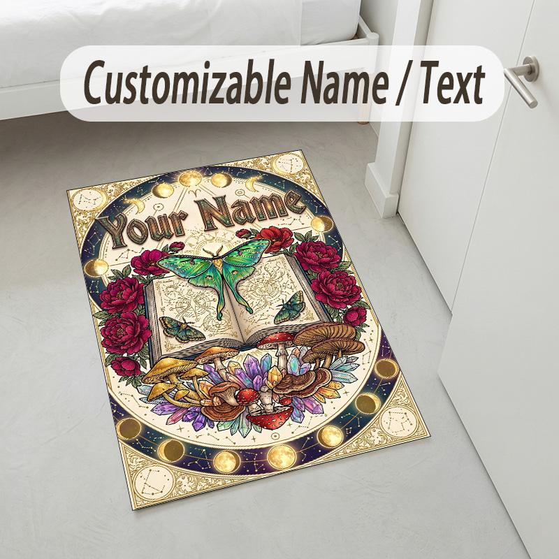 Floral Garden Theme Crystal Velvet Rug Personalized Custom Name Text Soft Floor Mat Home Decor