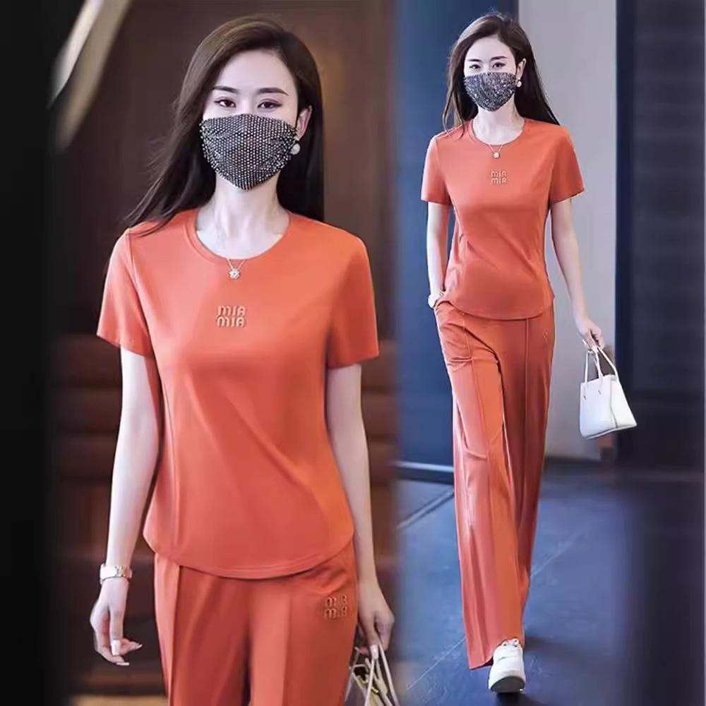Summer Ice Silk Sportswear Fashion Casual Suit Women's Thin Short-sleeved Sweet and Fresh Two-piece Set