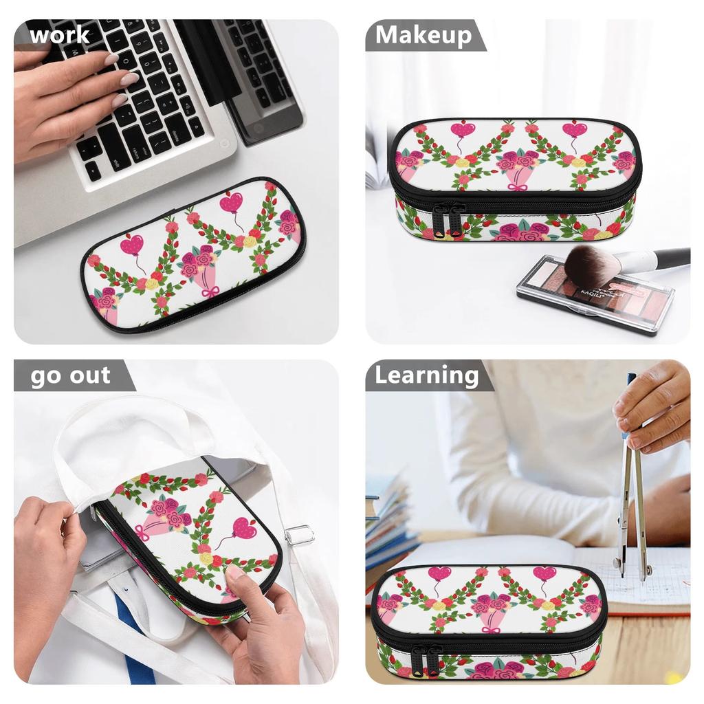 Pen Case Structured Durable 300D Polyester Easy Open Zipper with Main Compartment Mesh Pocket and Pen Slots for Classroom Use