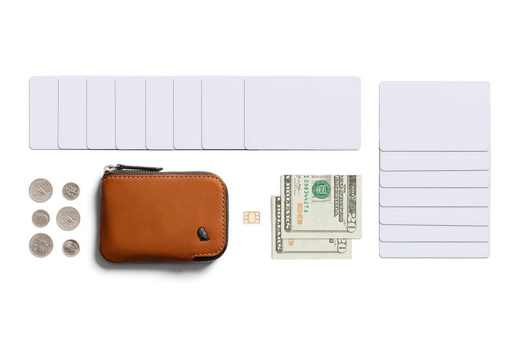 Bellroy Leather Card Pocket Wallet Slim Zipper Wallet up to 15 and Caramel - (Holds Cards, Bills, Coins) -