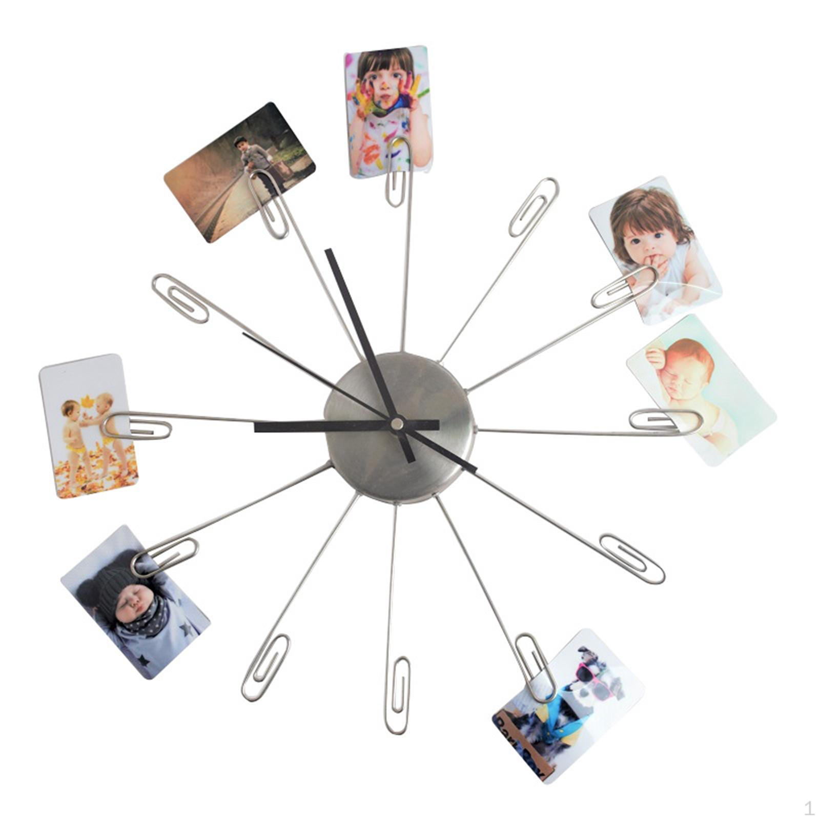 Family Picture Frame Clock Wall Art, Stainless Steel Photo for Home , Living Room