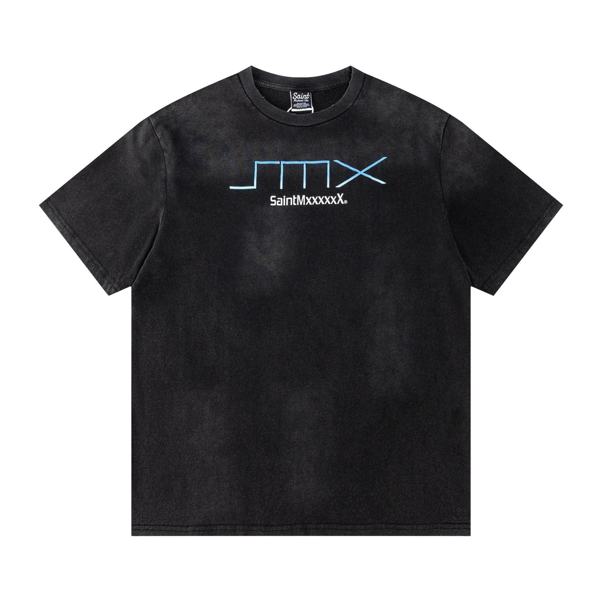 Tide Brand Loose Casual Washing Retro Cut Rotten Mx Letter Printing Crew Neck Short-Sleeved T-Shirt Tide S