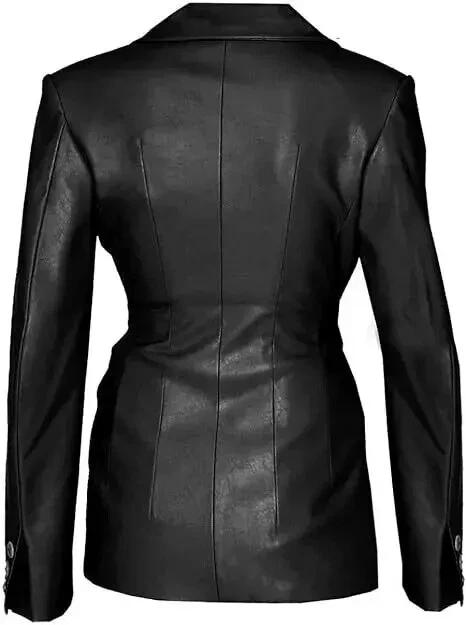 Casual Lambskin Leather Women's Stylish Handmade Classic Blazer BLACK Genuine