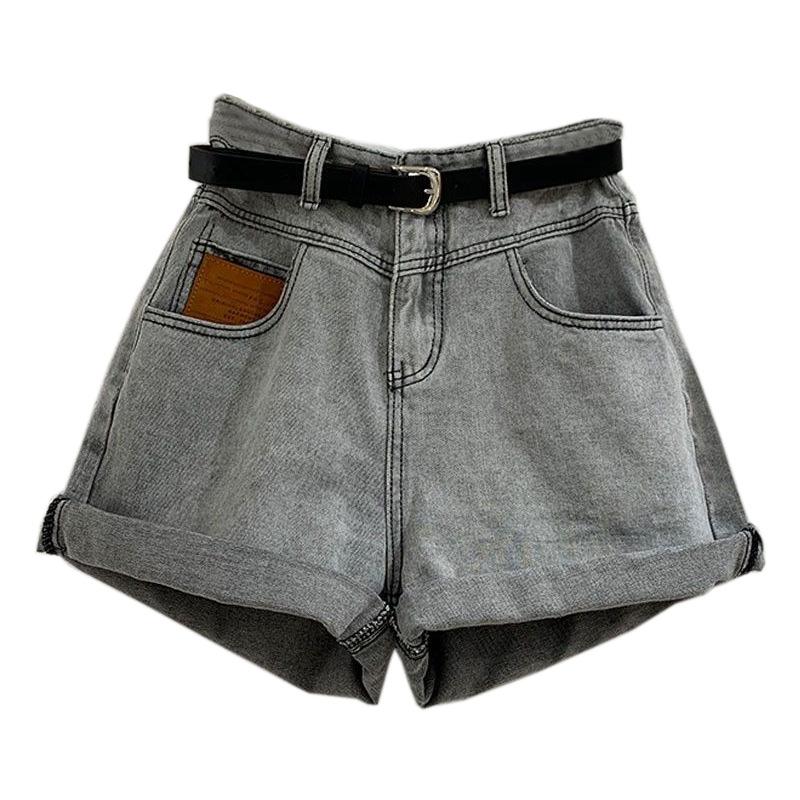 Denim Shorts for Women Spring/summer Casual Loose Rolled Edge High Waist A-line Wide Leg Shorts