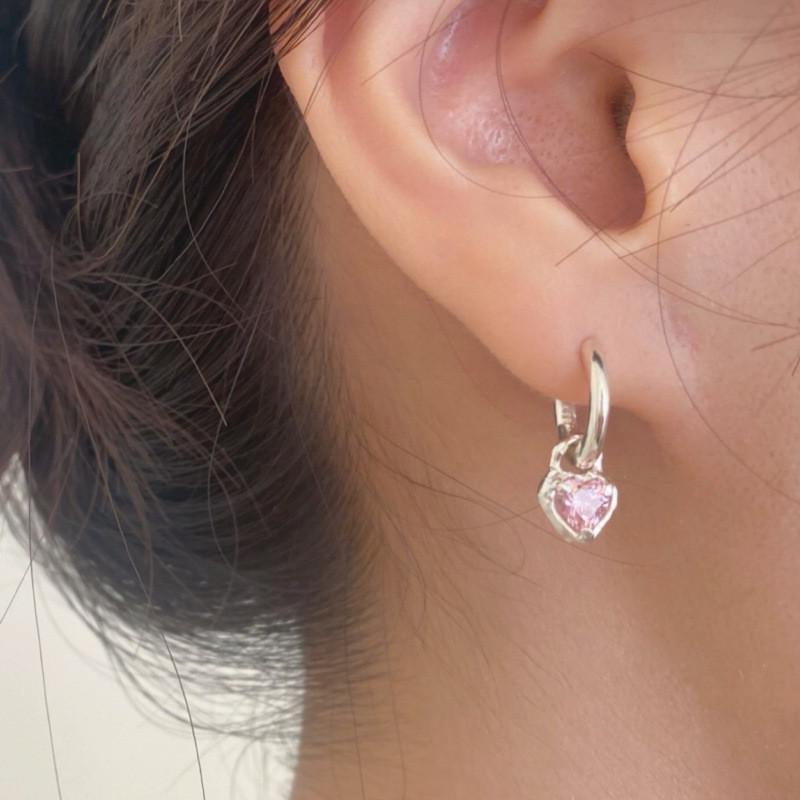 French Pink Diamond Heart Ear Cuffs - No Piercing Ins Niche Sweet Cool Earrings for Women