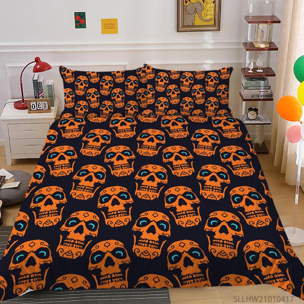 Skull Head Printed Bedding Single Double Bed Full Size Personalized Dark Pattern Pillowcase and Quilt Cover 2 or 3 Comfortable Home Decoration