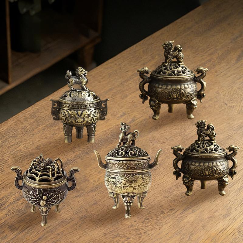 Vintage Legering Røgelseskar Røgelsespindsholder Trebenet Udskåret Mini Sandeltræ Røgelseskar Røgelseskar Boligdekoration