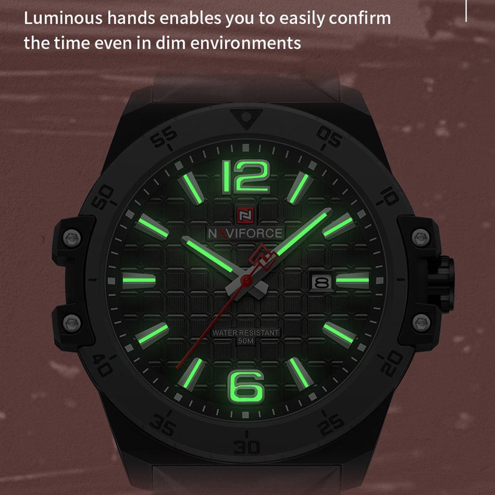 Naviforce Original Fashion Quartz Men Watch Silicone Strap Waterproof 50m Calendar Luminous Pointer Men Boys Casual Lightweight Watch NF7122