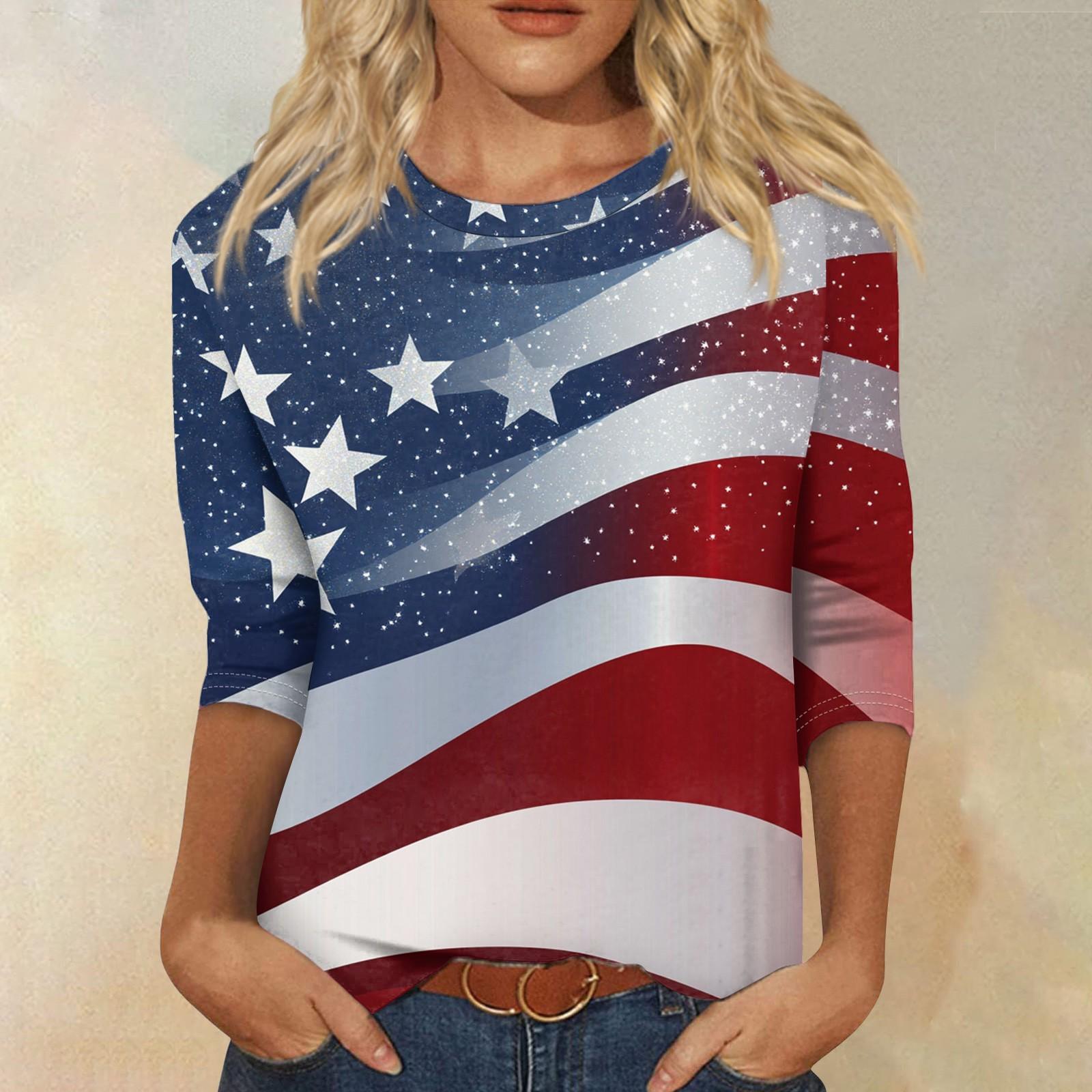 

Жіноча модна повсякденна вільна футболка з принтом і круглим вирізом з рукавом 3/4 L