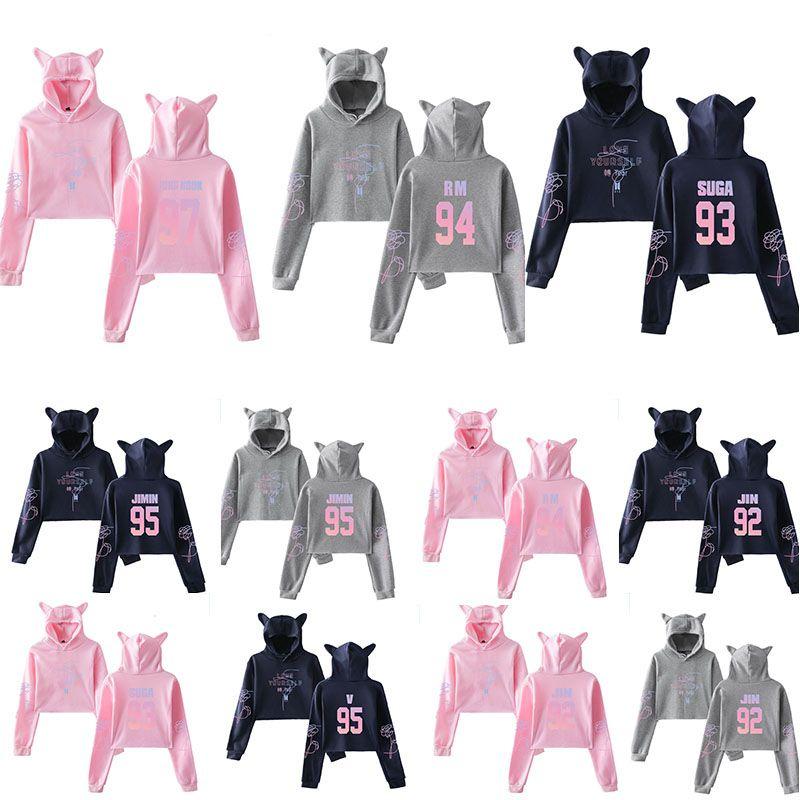 Kpop Unisex Bts  jung Kook Jimin 95 97 Hoodie Sweatshirt Cat Ears Tops Crop