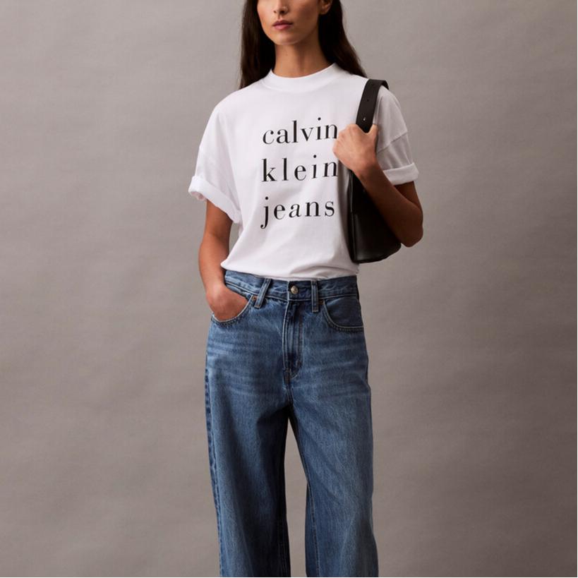 Calvin Klein Minimalist Comfortable Versatile Letter Casual Logo Short Sleeve T-Shirt Women Tops Bright-White 47B827G-YAA