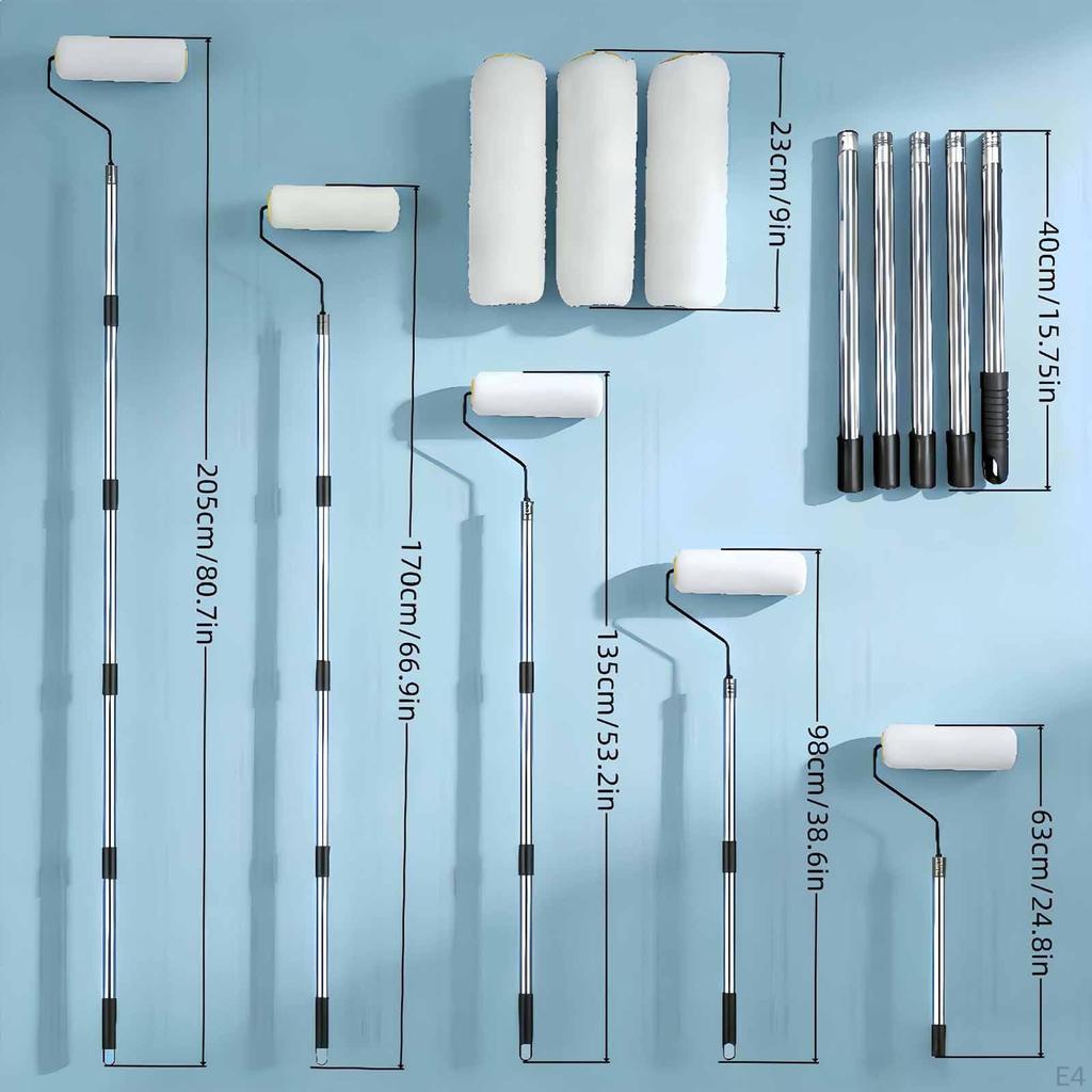 Kit Rullo Pittura Asta di Estensione Telaio Liscia con Coperture Strumento per Pittura Pareti