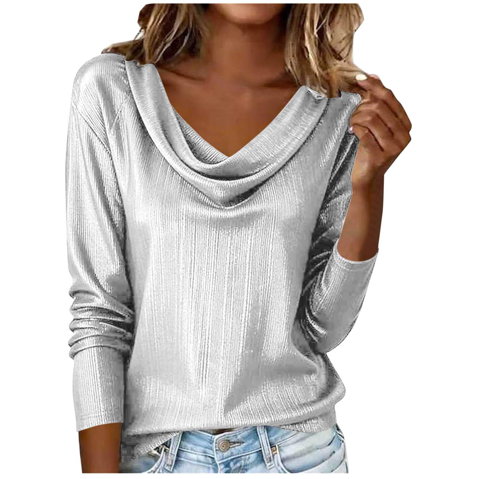 Women s Fashionable Loose Fit V-Neck Long-Sleeve Casual Top XXL