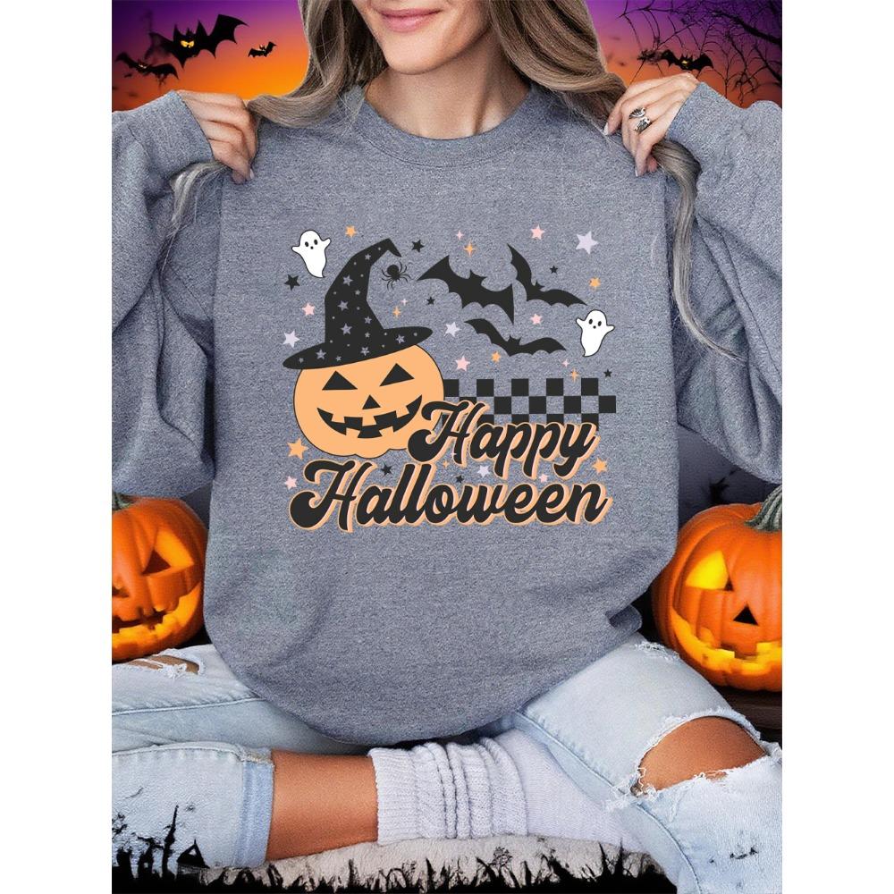 

Свитшоты с принтом на Хэллоуин Женские Зимние Теплые Худи с Круглым Вырезом Свободный Пуловер Базовые Удобная Женская Одежда XL