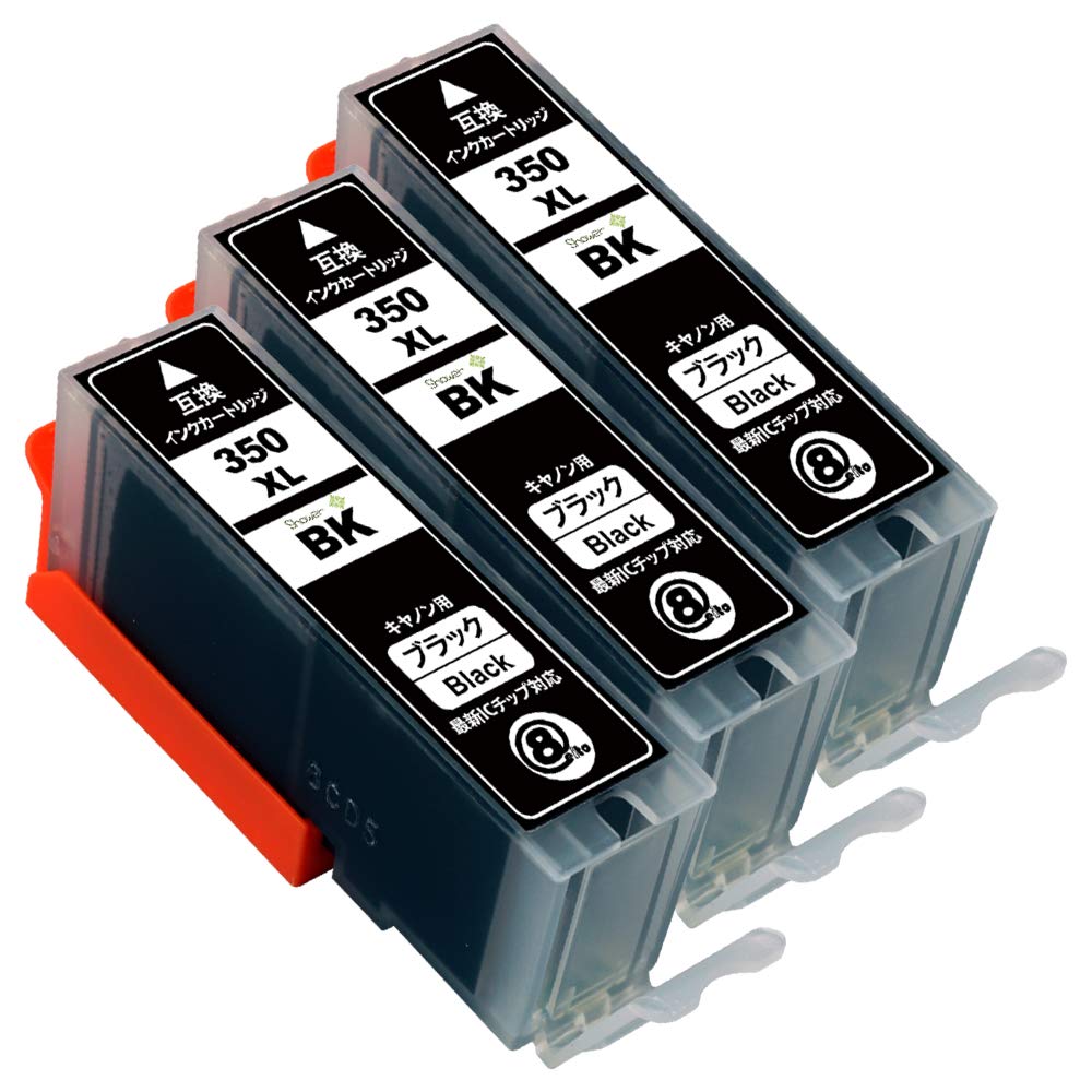

Compatible Canon Ink x Pack of 3 with Level Indicator and IC Chip Compatible High-Quality Cartridges, BCI-350XL (Black) 3, (High-Yield), [Green