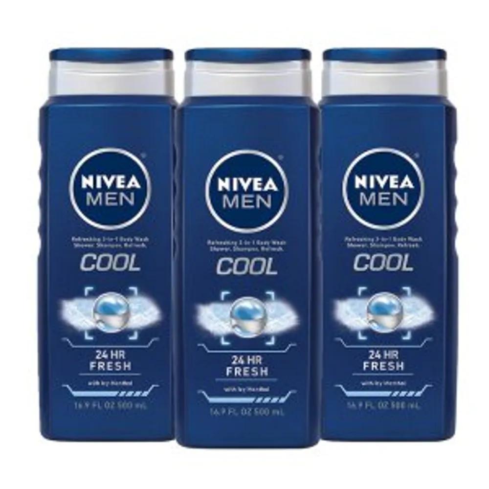 (3 Items Delivered) NIVEA Men Cool 3-in-1 Men's All-in-One Shampoo & Body Wash 500ml