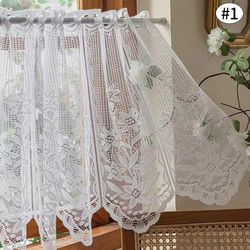 Кружевные Оконные Шторы Декоративные Короткие Шторы Белые Полушторы Прозрачные Домашние Шторы для Двери Окна Декор 74x45cm