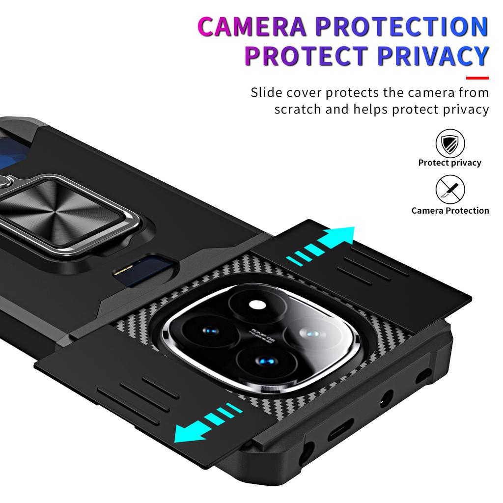 Pouzdro na telefon pro Xiaomi Redmi Note 14 Pro 4G/5G/Note 14 Pro+ 5G Stojánek Posuvný kryt objektivu PC+TPU Kryt se slotem na karty