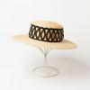 European and American spring and summer new grid decoration with flat top big eaves Lafite straw hat outdoor shading and sun protection Lafite straw