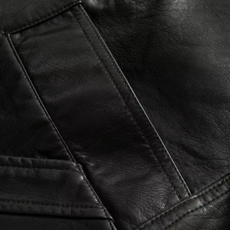 European & American Style Women's PU Leather Three-Button Jacket with Turn-Down Collar