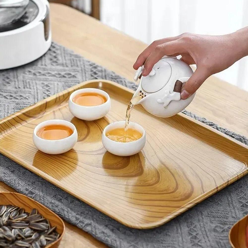 7Pcs/Set Imitation Wood Grain Snack Plates 14cm Square Tray New Simple Tea Art Dish