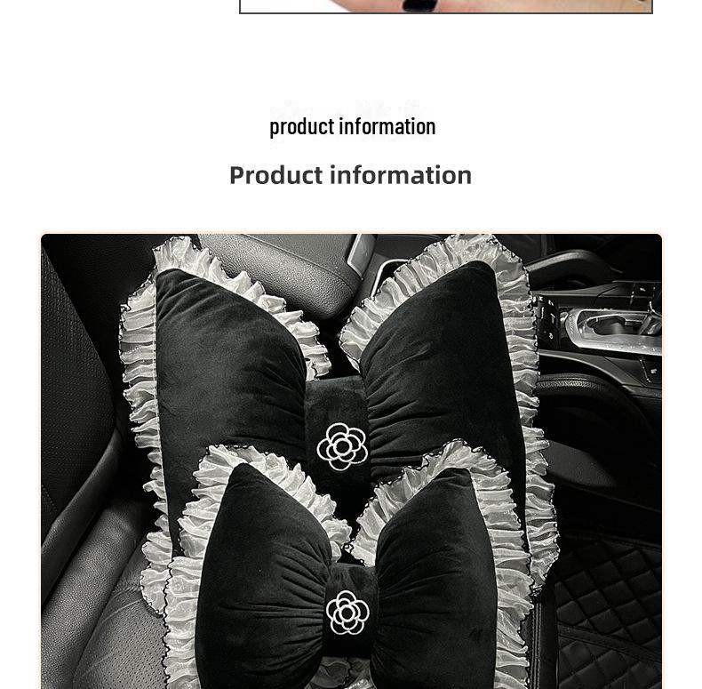 Summer Car Headrest Ventilated Comfortable Neck Pillow with Red Lace Camellia Design and Waist Support