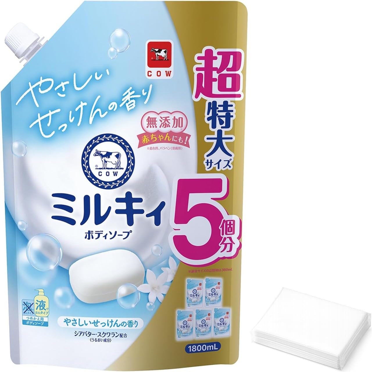 

[Refill 1800ml] EMO STORE Milky Body Soap, Gentle Soap Scent Refill 1800ml + Original Pocket Tissues
