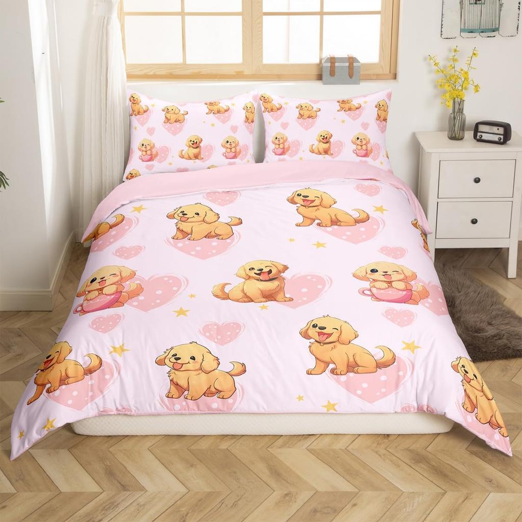 Kawaii Dog Duvet Cover Set Cute Dog Animal Bedding Set For Kids Cartoon Puppy Pug Comforter Covers 1 Quilt Cover 2 Pillowcases
