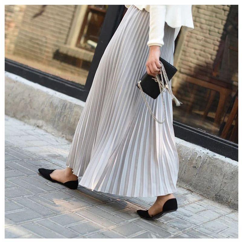 Pleated Skirt with Elastic Waistband Pleated High Waist Half-Length Female Elastic Waist Skirt