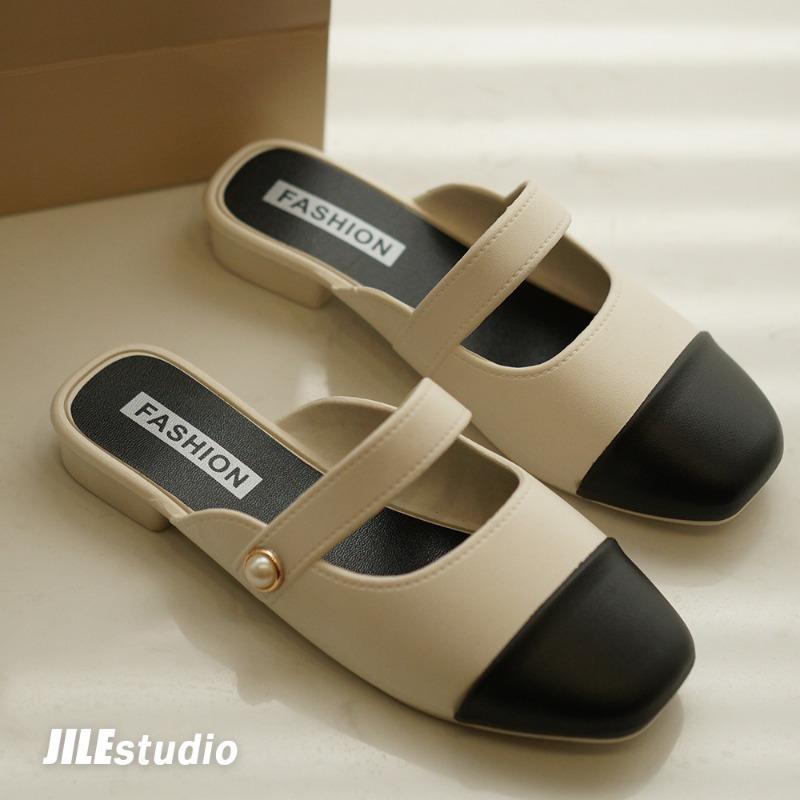 Baotou half slippers women's spring new commuter temperament color matching cool slippers