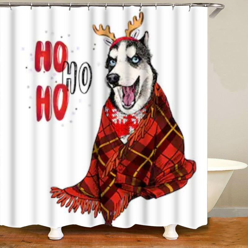 Süßer Sibirischer Husky Duschvorhang Weihnachtlicher Duschvorhang Set Husky Hund Welpe Badezimmervorhang Haustier Hunde Weihnachten Heimdekoration