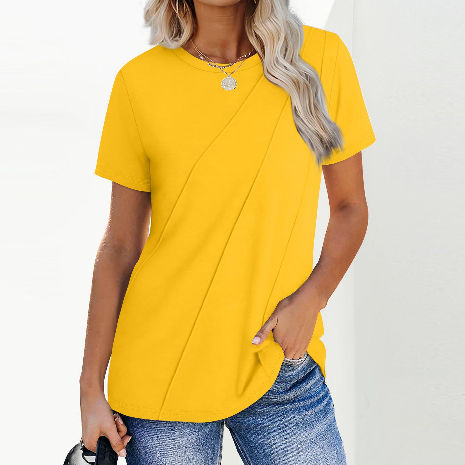 

Women s Fashion Casual Short Sleeve Color Tops Pleated Fashion Clothing T-shirt XL оранжевый