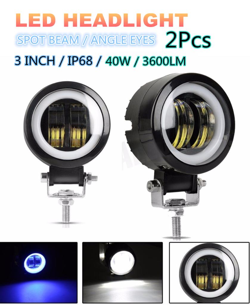 2PC 3Inch 12V 24V 6500K 40W Waterproof Round CREE LED Angel Eyes Light Bar Offroad Car Boat Led Work Light Spot Light