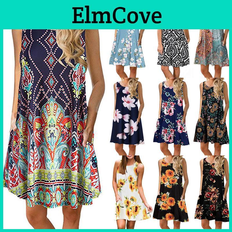 Women's Summer Boho Floral Tank Dress With Comfortable Loose Fit For Casual Beach Outings