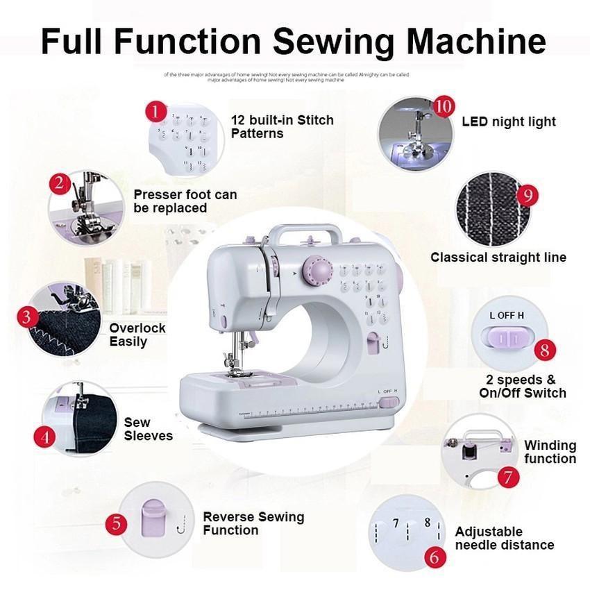 12 Needle Portable Sewing Machine Mini Electric Household Manual Repair Sewing Pressing Foot Pedal Beginner
