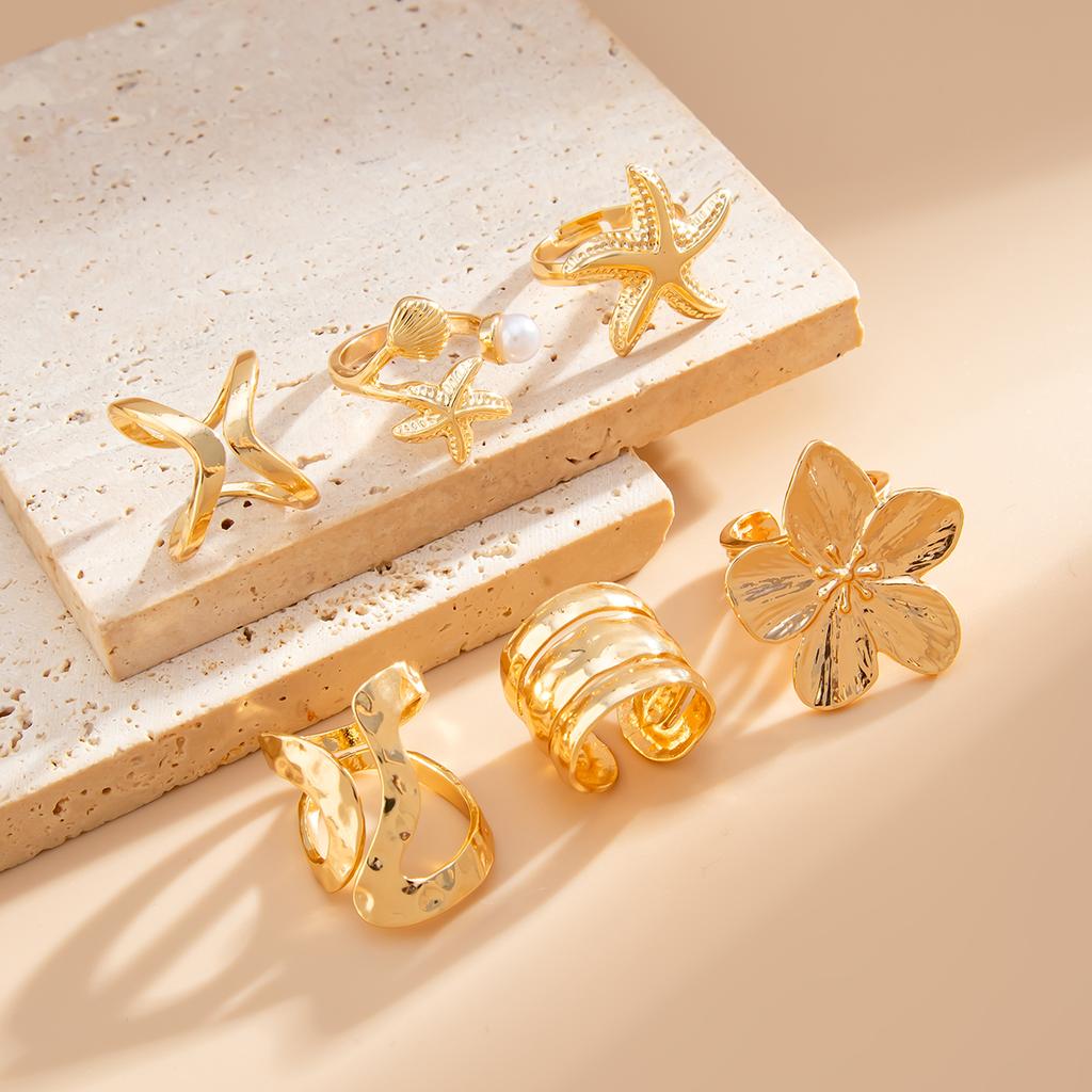Ingemark 6 Stück/Set Retro Seestern Blume Knöchelringe Set für Damen Böhmen Imitation Perlen Offener Gelenkring Schmuck 2026 Neu