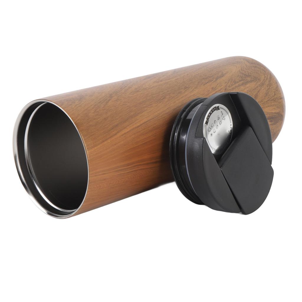 Insulated Travel Mug with Lid 500ml Stainless Steel Wood Pattern Portable Multifunctional for Office