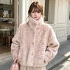New lamb wool coat women's environmentally friendly fur loose and thickened short stand-up collar coat in winter with cotton to keep warm
