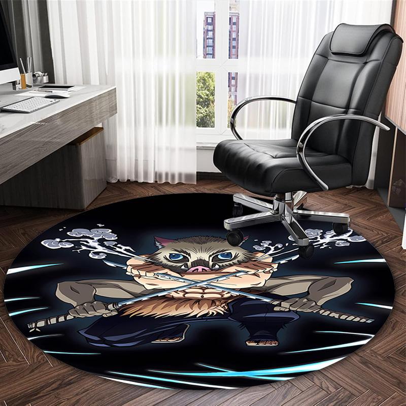 1pc Demon Slayer1 Print Round Carpet Chair Round Carpet Suitable for Bedroom Living Room Home Decorative Carpet