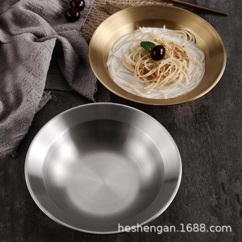 Korean Stainless Steel Crayfish Pot Thickened Straw Hat Round Plate Vegetable Plate Soup Plate Deep Plate Pasta Salad Plate