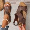 Retro Wedge Sandals - Open Toe, Zipper Closure, Faux Cover Platform Heels In Brown & Black, Comfortable Casual Summer Vacation Style, Ladies Sandals