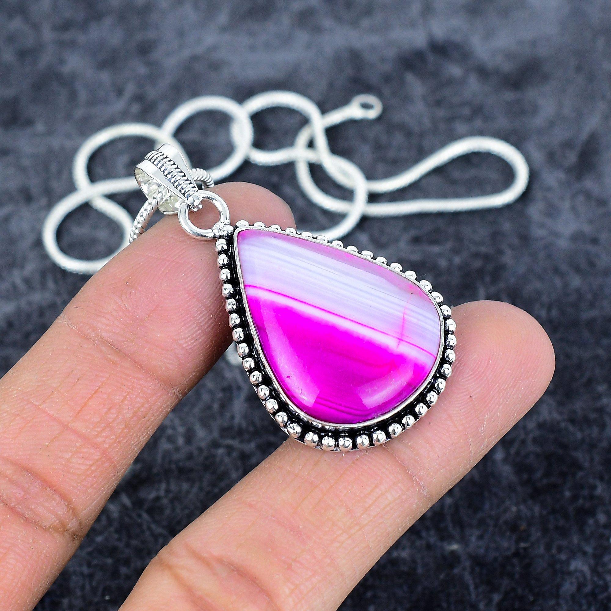 

Pink Lace Agate Gemstone Handmade 925 Sterling Silver Jewelry Pendant 1.97 M-2888