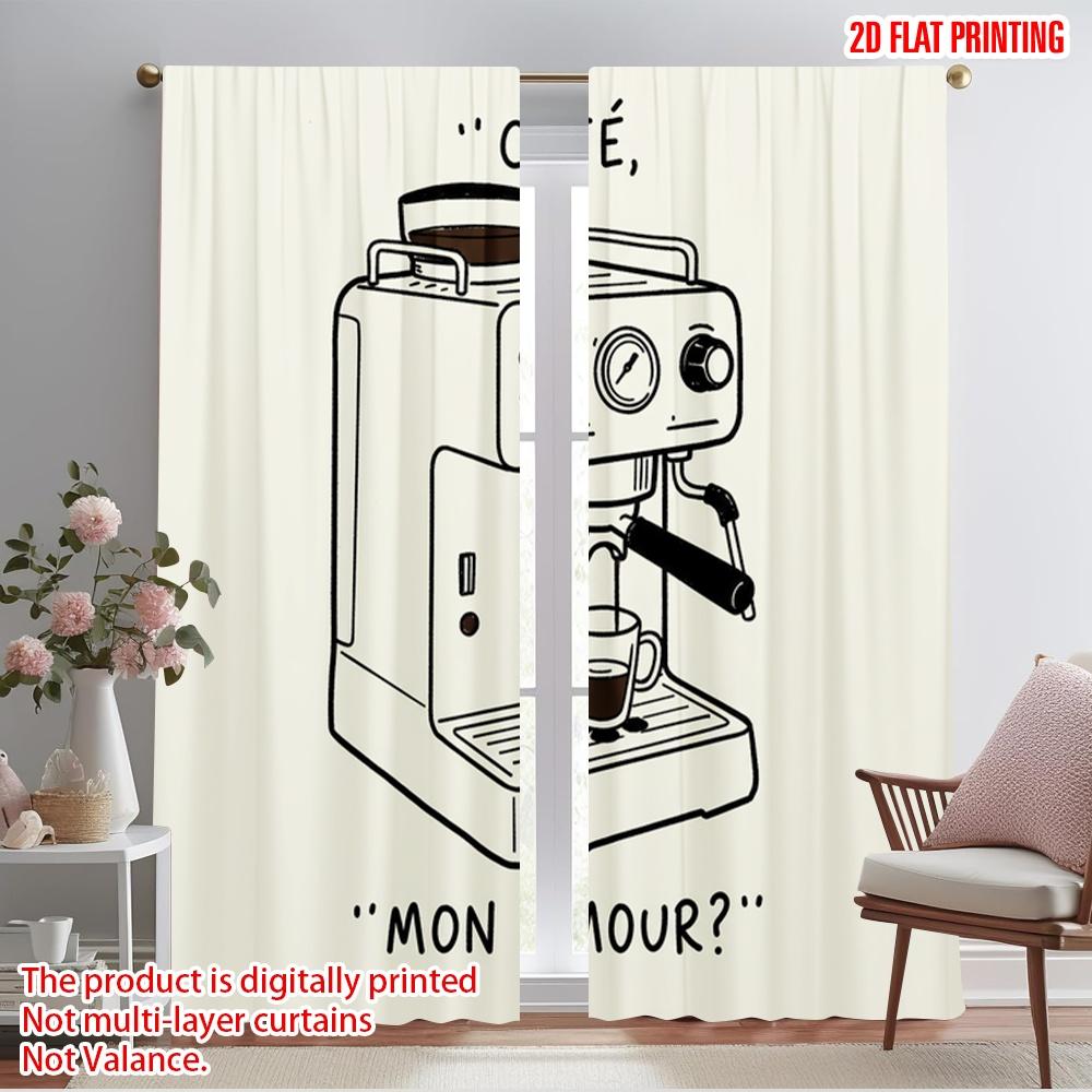 

2pcs 2D flat printing Curtains Cafe Mon Amour Espresso Fabric Without Electricity Festive Wall Decor Use for Home Decor 52.50×116.00 CM 2pcs