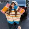 WTEMPO Rainbow Striped Women Sweater Sweet Lovely Round Neck Knitted Pullover Jumper Long Sleeve Top Bottoming Sweaters