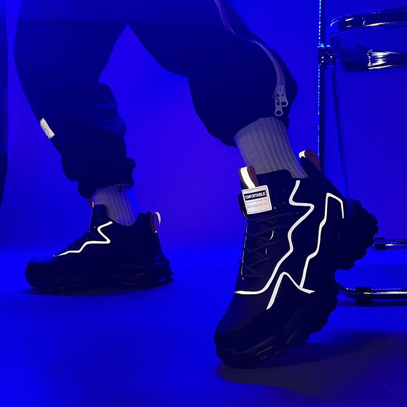 High top men's shoes new trendy shoes thick soled height increasing shoes  breathable sports and leisure  black shoes white shoe