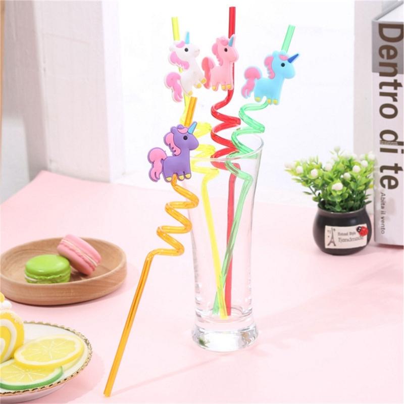 Pack of 4 Reusable Unicorns Straws Animal Theme Plastic Drinking Straw for Kid Baby Shower Birthday Party Supplies Gift