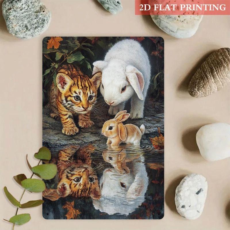 Vintage Style Metal Tin Sign Cute Cats Dogs for Cafe Interior