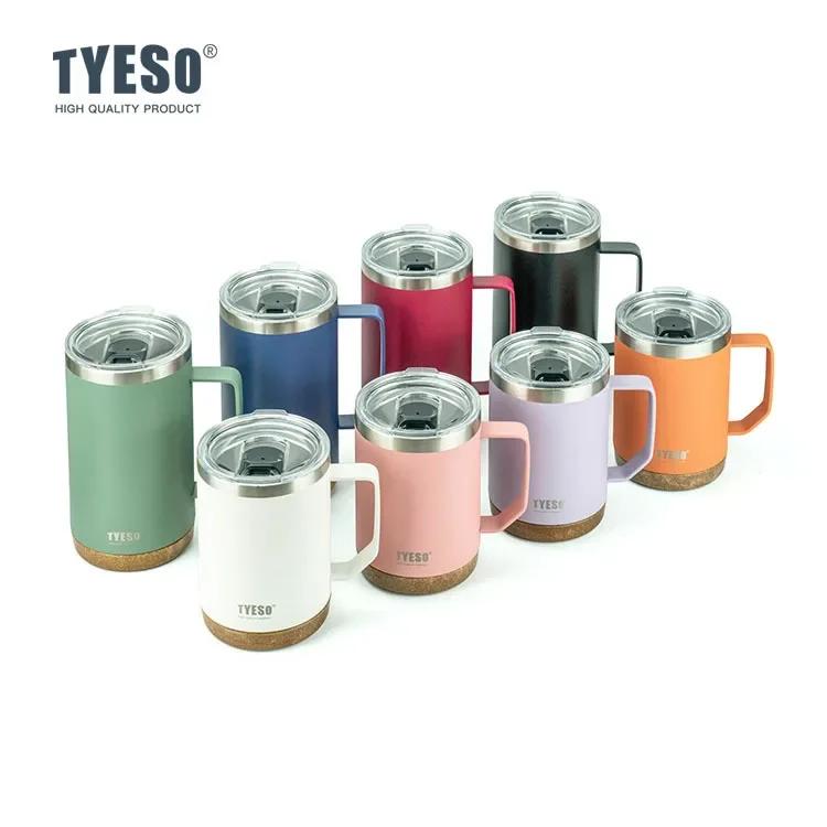 Tyeso Wood Grain Base Large Capacity Coffee Mug Stylish Functional Covered Drinking Cup for Office Home Use Desktop Accessory