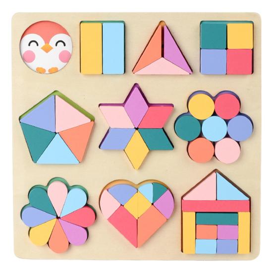 Wooden Geometry Puzzle Board Game Preschool Color Learning Geometric Shape Matching Puzzle Toddlers Boys Girls Educational Puzzle Toy